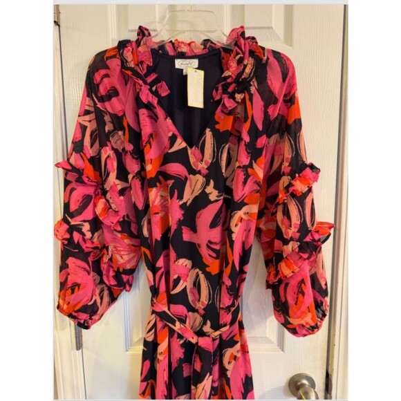 NWT Mudpie Portia Pink Dress Sz S Floral Ruffles Maxi Romantic Boho Party Event - Picture 16 of 16